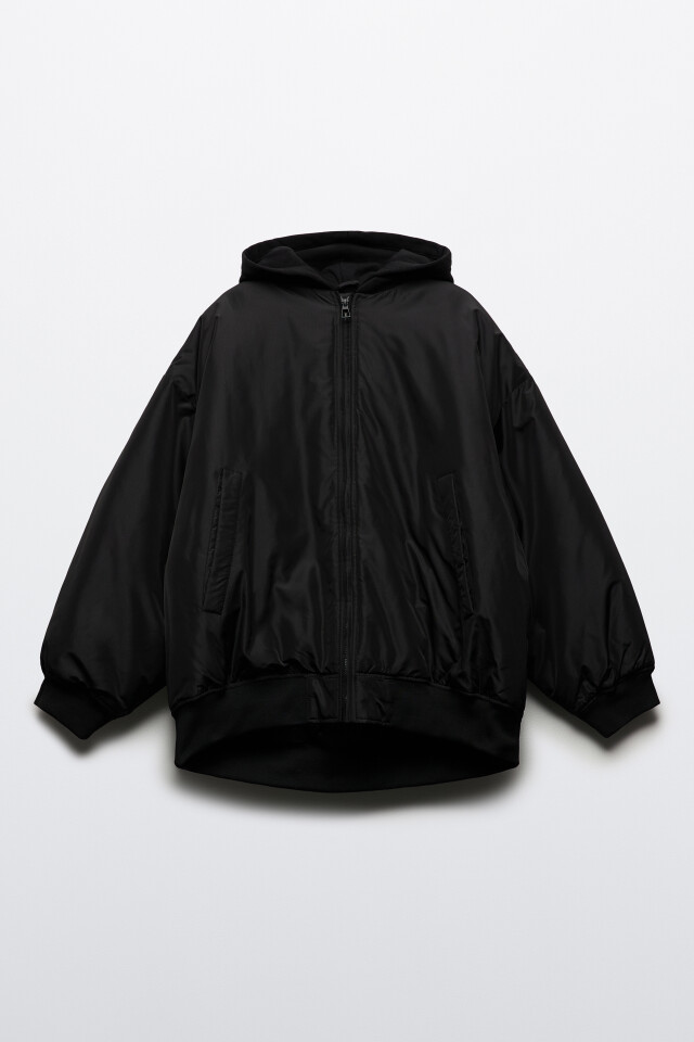 Куртка-бомбер oversize с трикотажным капюшоном - цвет черный - 10