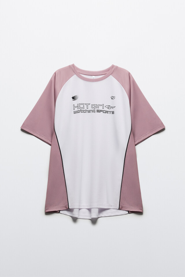 Футболка oversize спортивная из сетки с надписью - цвет розовый - 7
