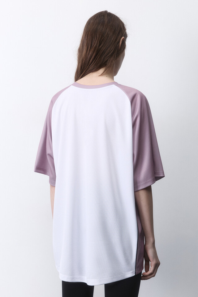 Футболка oversize спортивная из сетки с надписью - цвет розовый - 3