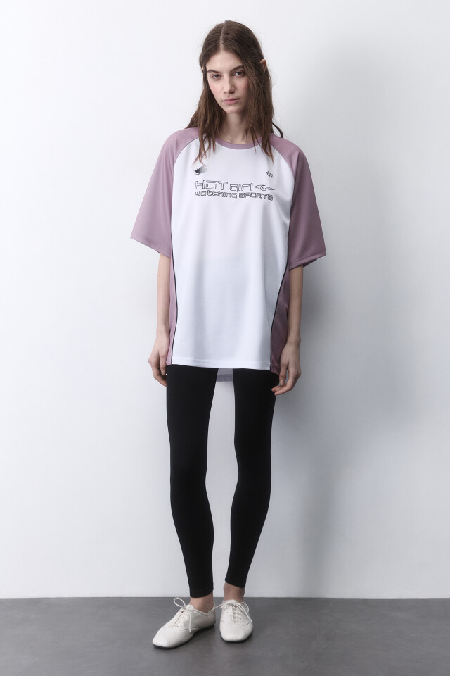 Футболка oversize спортивная из сетки с надписью - цвет розовый - 4