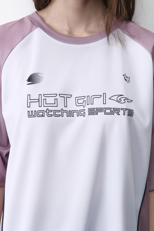 Футболка oversize спортивная из сетки с надписью - цвет розовый - 5