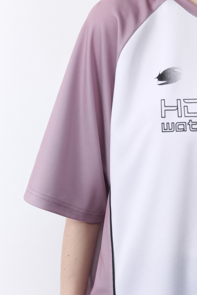 Футболка oversize спортивная из сетки с надписью - цвет розовый - 6