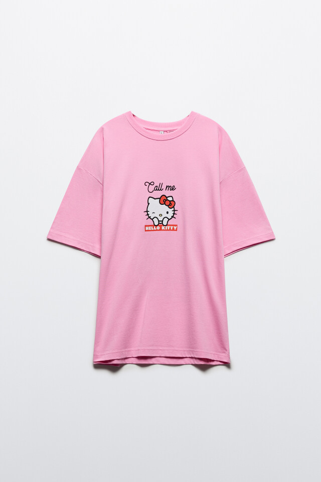 Футболка oversize хлопковая с принтом - цвет розовый - 9