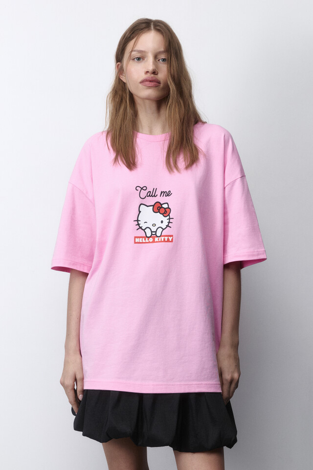 Футболка oversize хлопковая с принтом - цвет розовый - 4