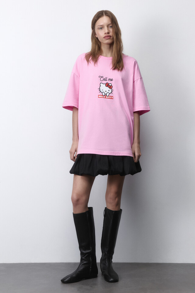 Футболка oversize хлопковая с принтом - цвет розовый - 6