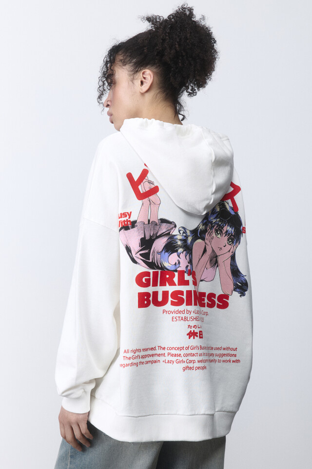 Худи oversize с капюшоном и принтом - цвет белый - 4