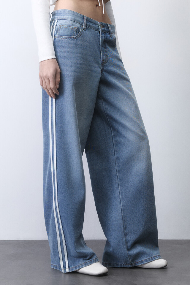 Джинсы baggy fit с низкой посадкой и лампасами - цвет голубой - 3
