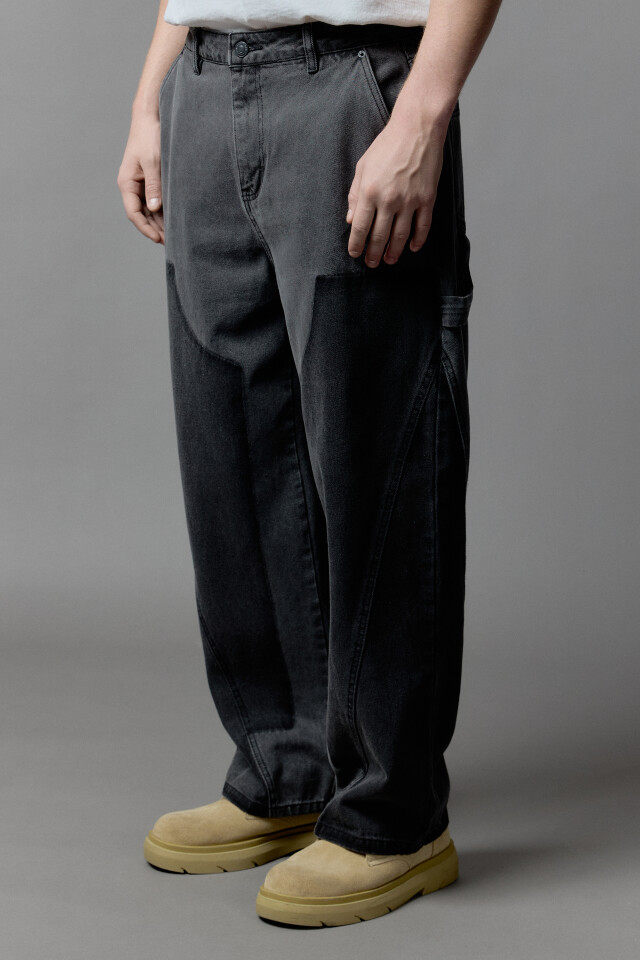 Джинсы baggy fit в стиле пэчворк - цвет серый - 4