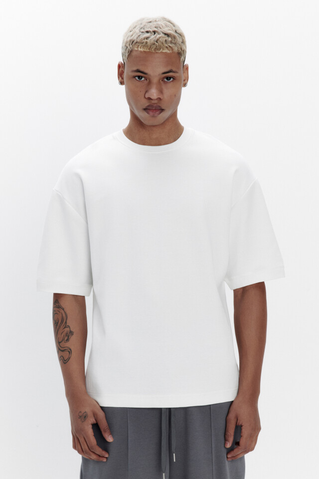 Футболка oversize из хлопкового футера - цвет бежевый - 2