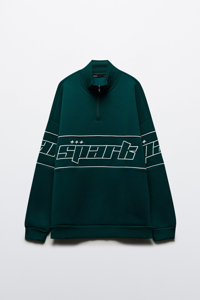 Толстовка half zip с вышитой надписью - цвет зеленый - 11