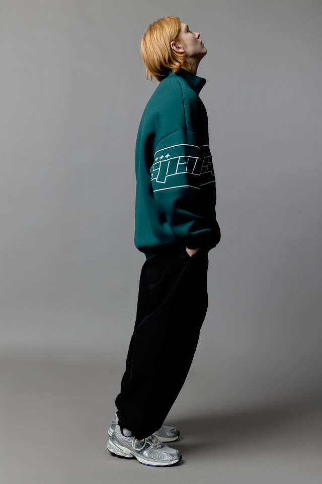Толстовка half zip с вышитой надписью - цвет зеленый - 2