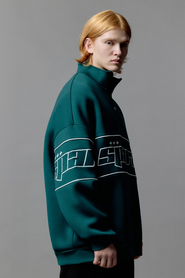 Толстовка half zip с вышитой надписью - цвет зеленый - 5