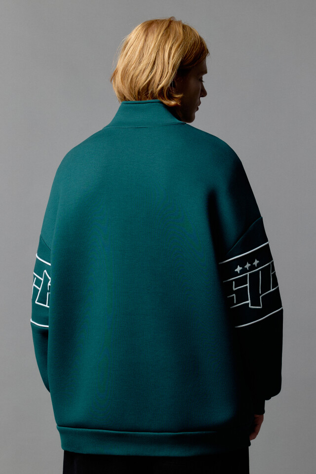 Толстовка half zip с вышитой надписью - цвет зеленый - 6