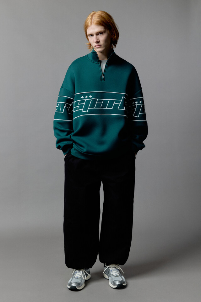 Толстовка half zip с вышитой надписью - цвет зеленый - 7