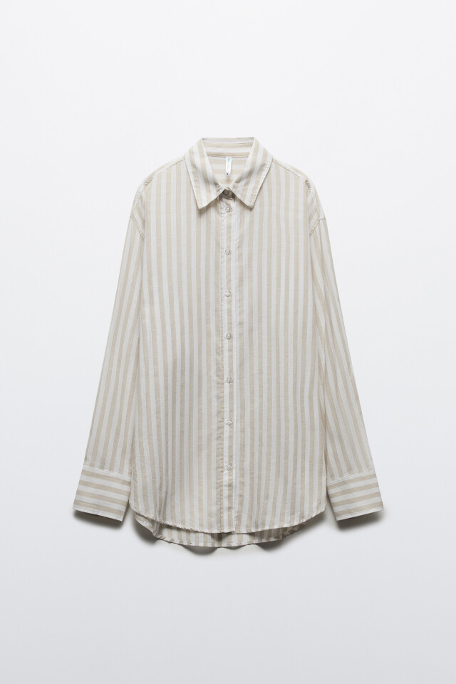 Рубашка oversize из хлопка и льна - цвет коричневый - 8