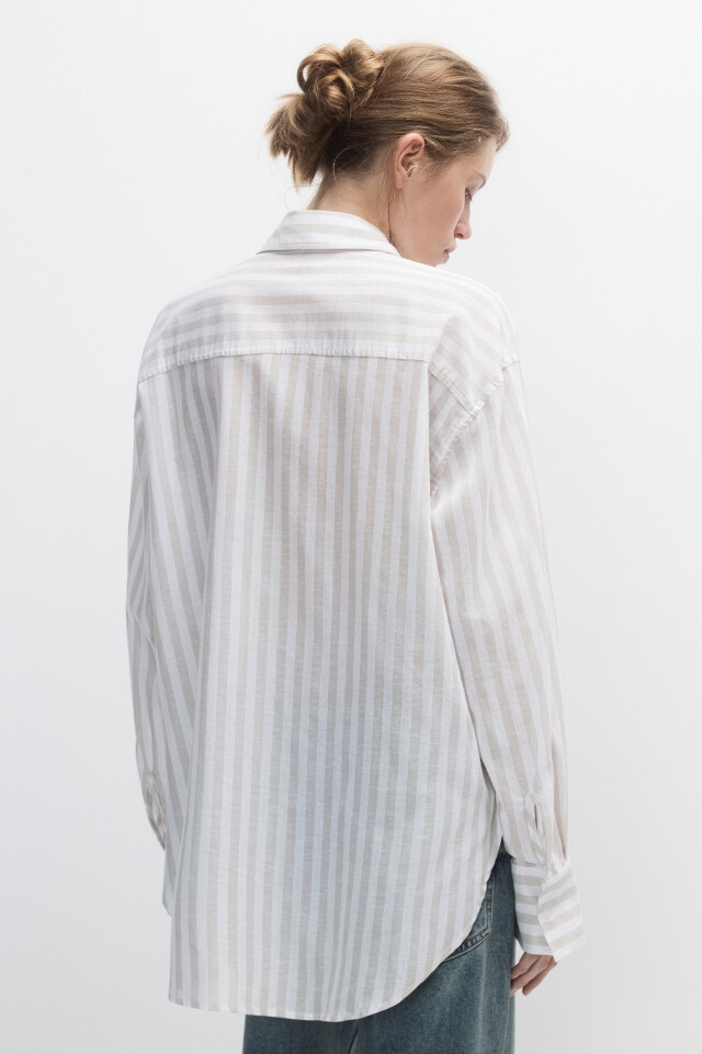 Рубашка oversize из хлопка и льна - цвет коричневый - 4