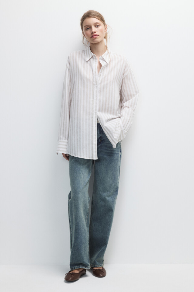 Рубашка oversize из хлопка и льна - цвет коричневый - 5