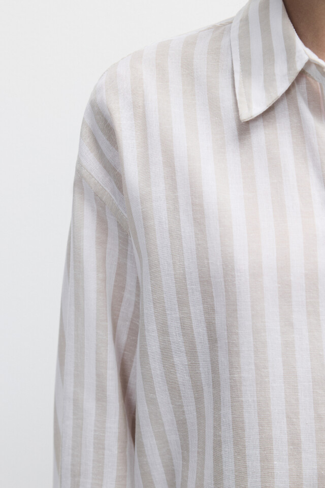 Рубашка oversize из хлопка и льна - цвет коричневый - 7