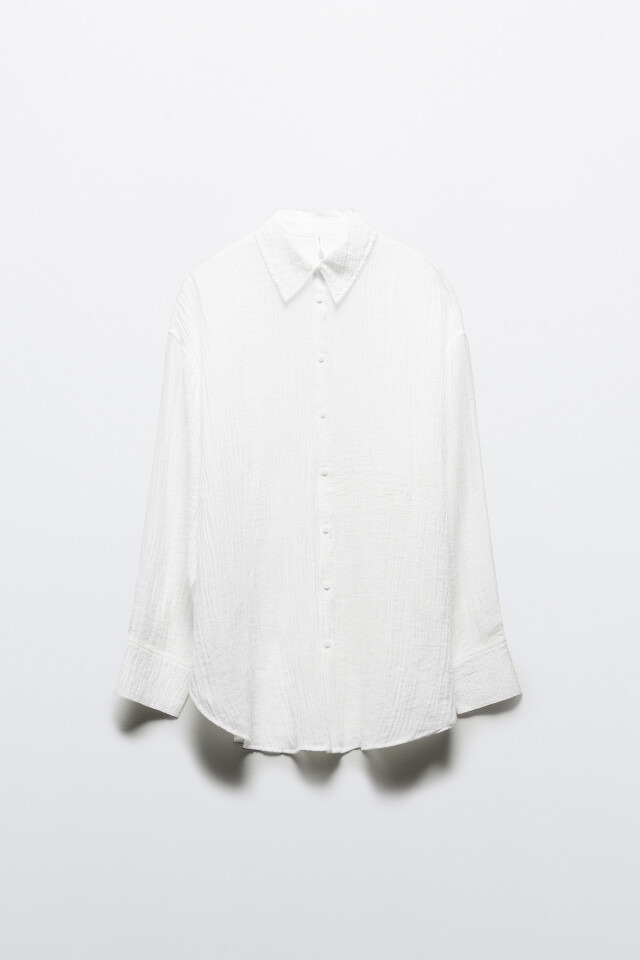 Рубашка oversize из жатого хлопка - цвет белый - 9