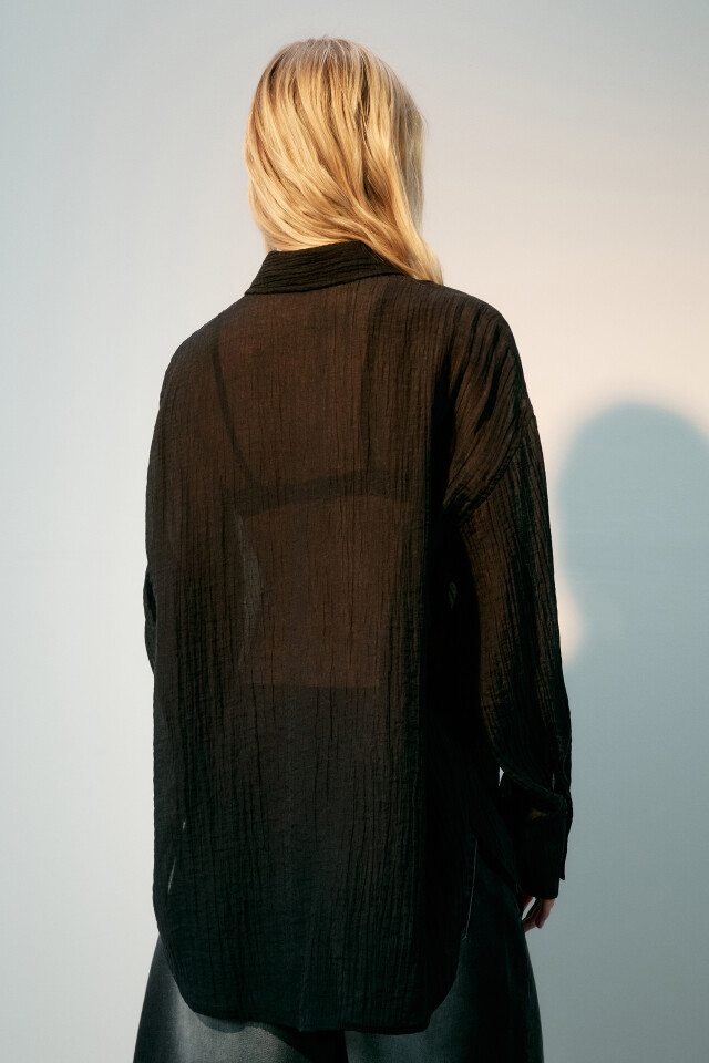 Рубашка oversize из лиоцелла - цвет черный - 3