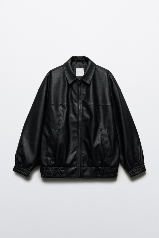 Куртка-бомбер oversize из искусственной кожи - цвет черный - 10