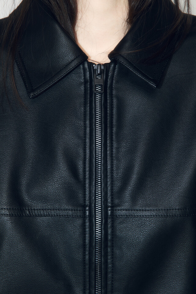 Куртка-бомбер oversize из искусственной кожи - цвет черный - 7