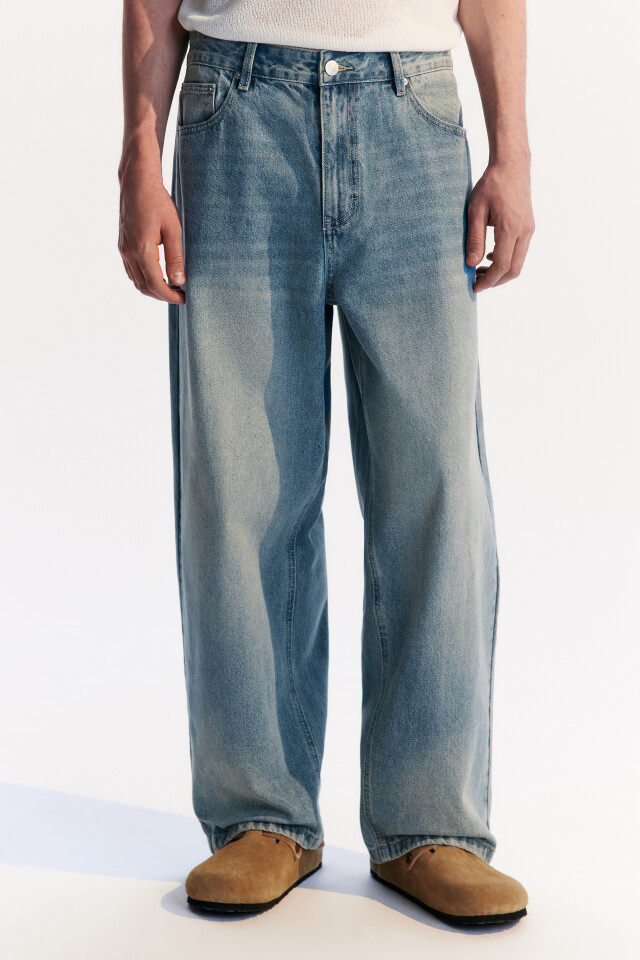 Джинсы baggy fit широкие со стиркой - цвет голубой - 3