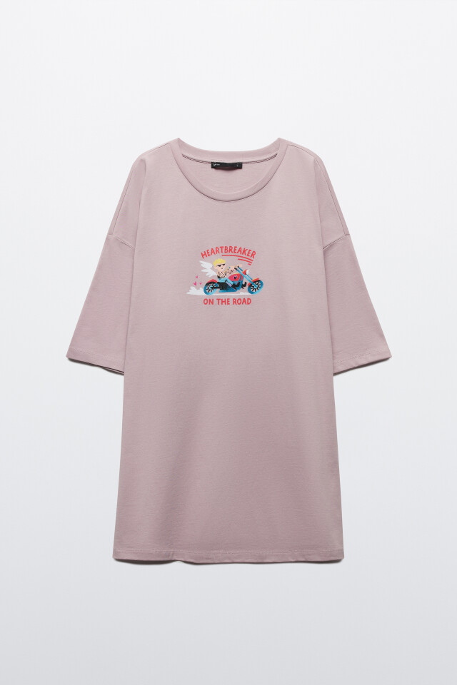 Футболка oversize с принтом - цвет розовый - 7