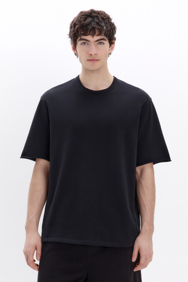 Футболка oversize из хлопкового футера - цвет черный - 3