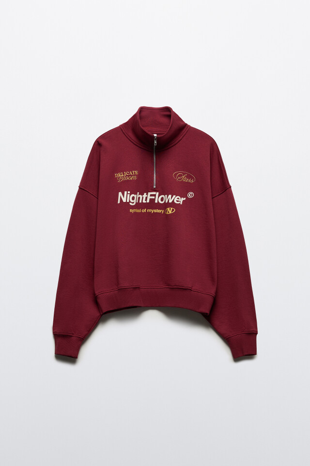 Толстовка half zip из футера с принтом - цвет бордовый - 9