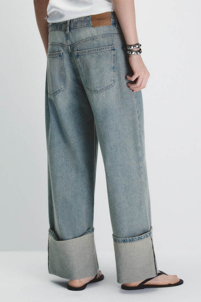 Джинсы baggy fit с подворотами - цвет синий - 3