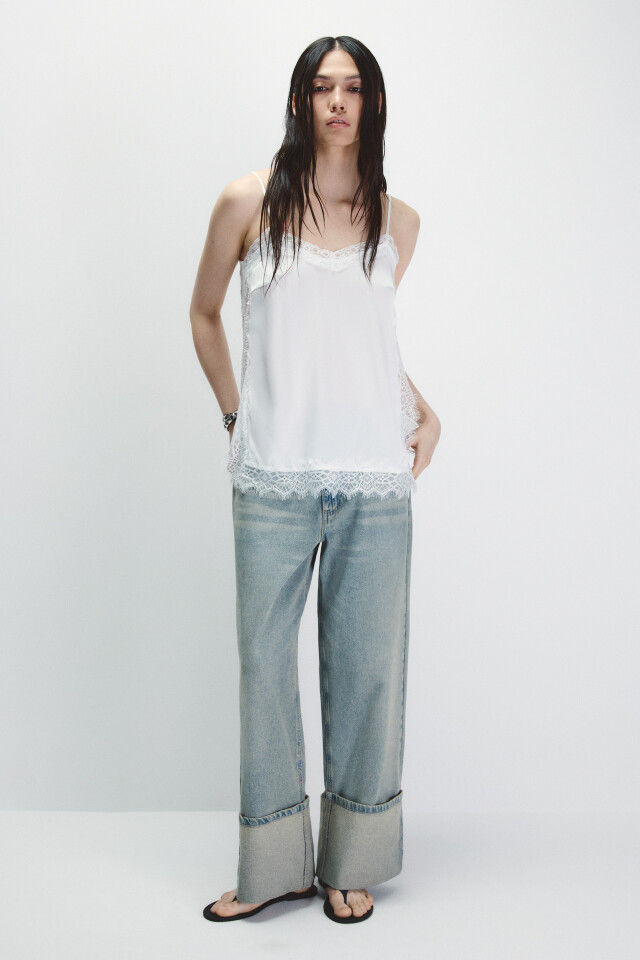 Джинсы baggy fit с подворотами - цвет синий - 4