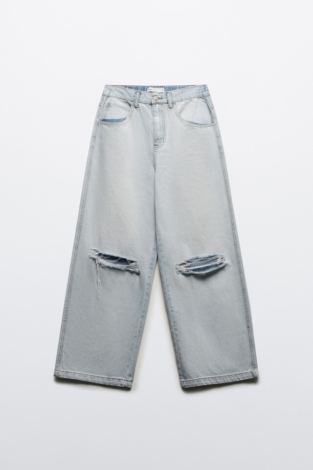 Джинсы baggy fit с рваными коленями - цвет голубой - 8