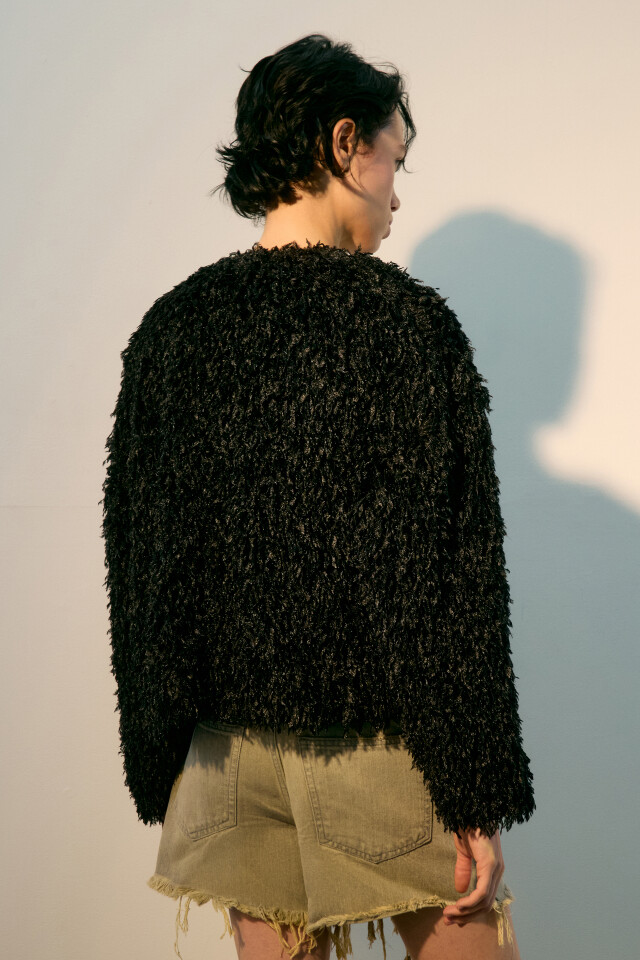 Жакет oversize пушистый - цвет черный - 3