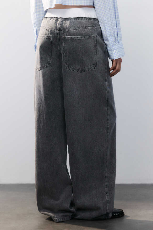 Джинсы baggy fit с бельевым поясом - цвет серый - 3