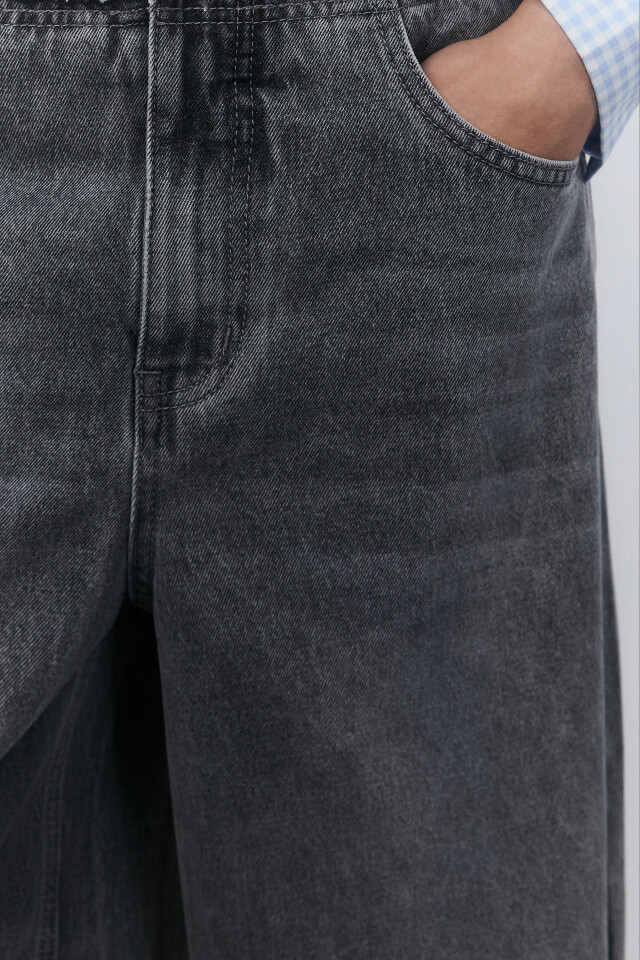 Джинсы baggy fit с бельевым поясом - цвет серый - 6