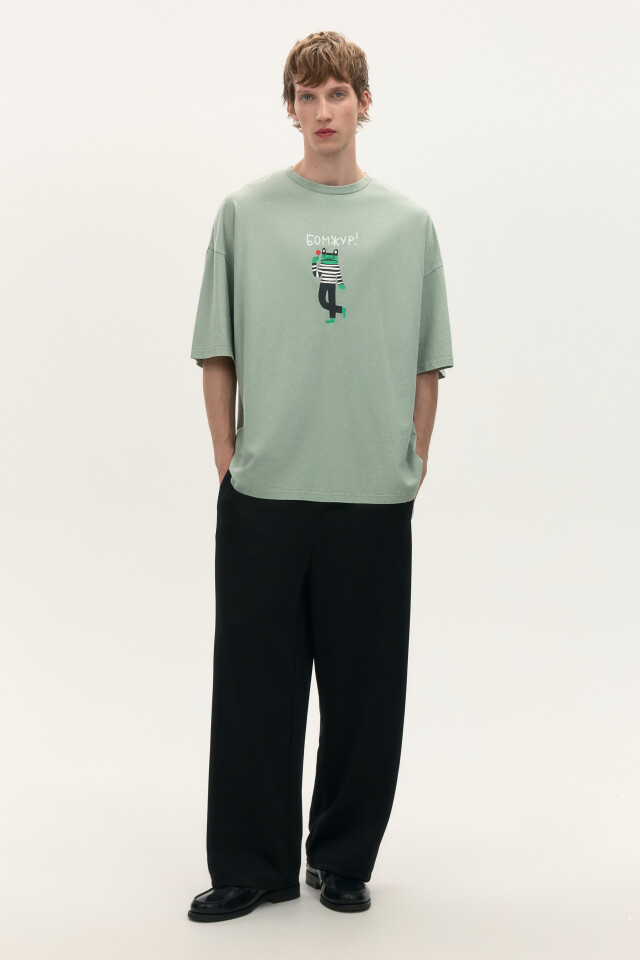 Футболка oversize с принтом - цвет зеленый - 4