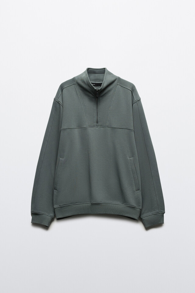 Толстовка half zip из футера - цвет зеленый - 8