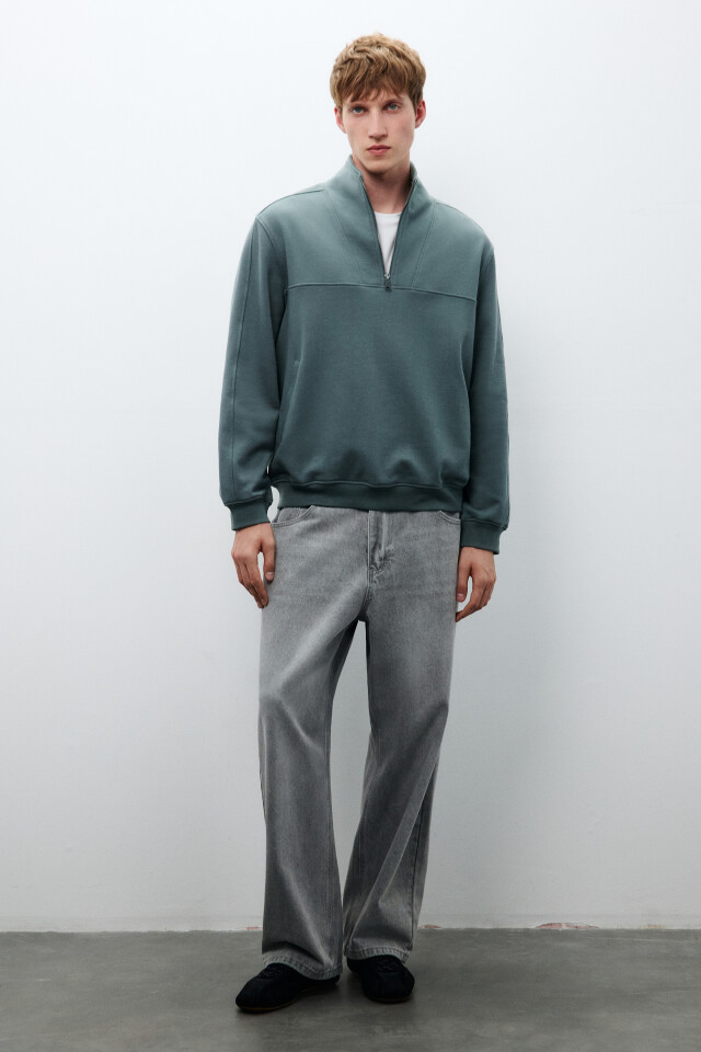 Толстовка half zip из футера - цвет зеленый - 4