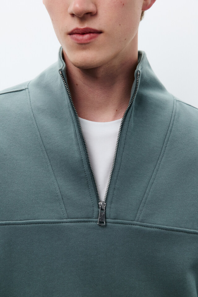 Толстовка half zip из футера - цвет зеленый - 5
