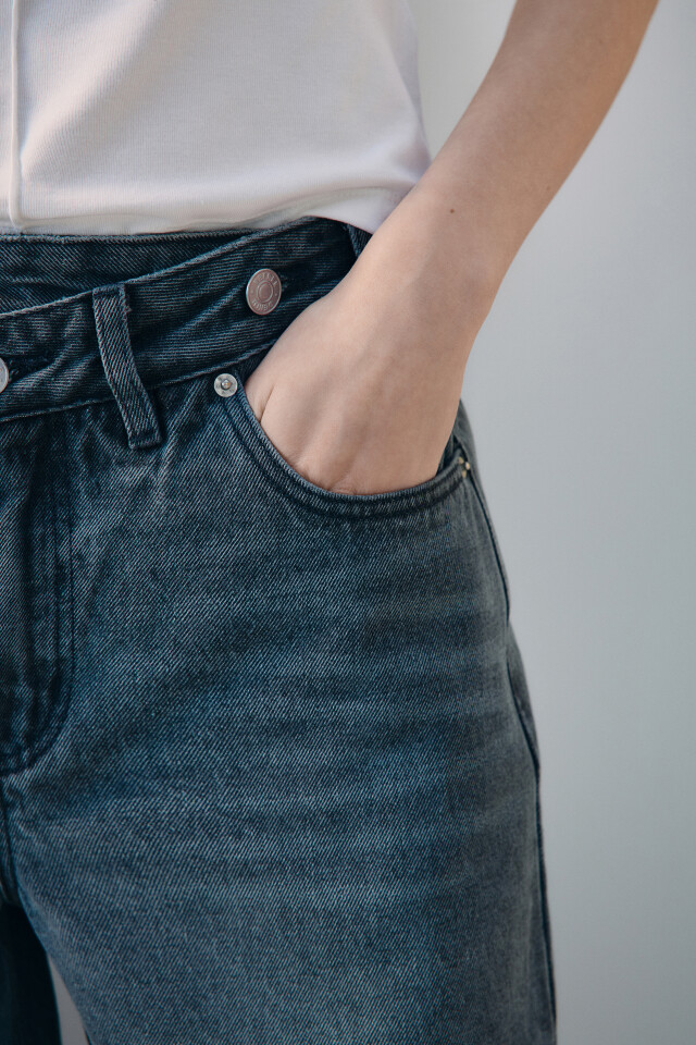 Джинсы baggy fit с асимметричным поясом - цвет серый - 6