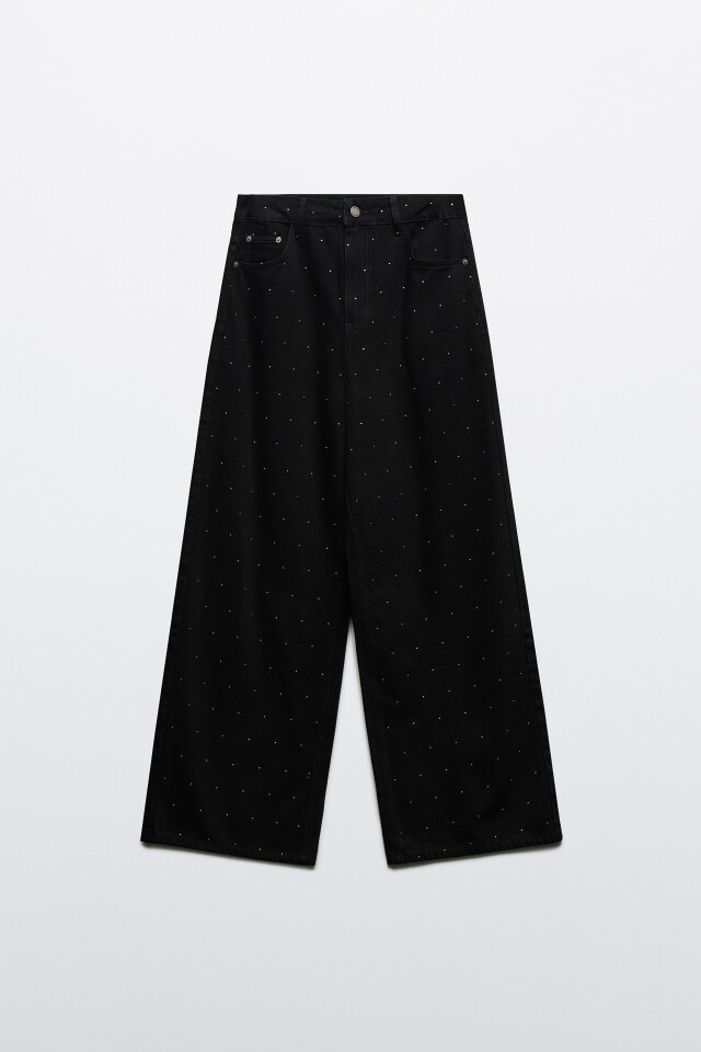 Джинсы baggy fit со стразами - цвет черный - 7