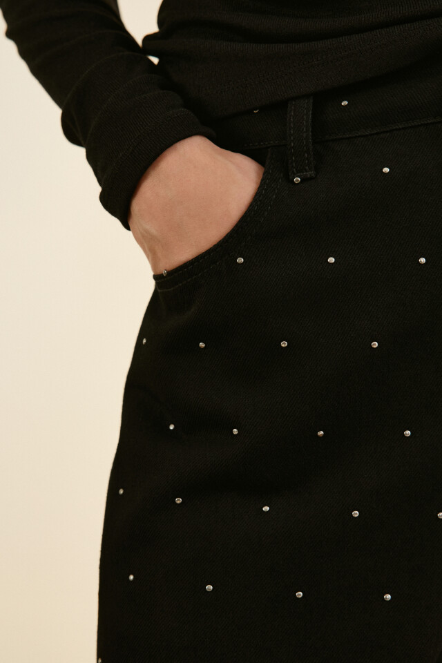 Джинсы baggy fit со стразами - цвет черный - 6