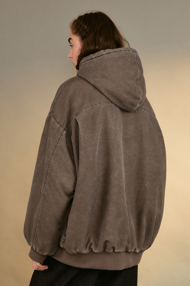 Куртка-бомбер oversize с капюшоном - цвет коричневый - 3