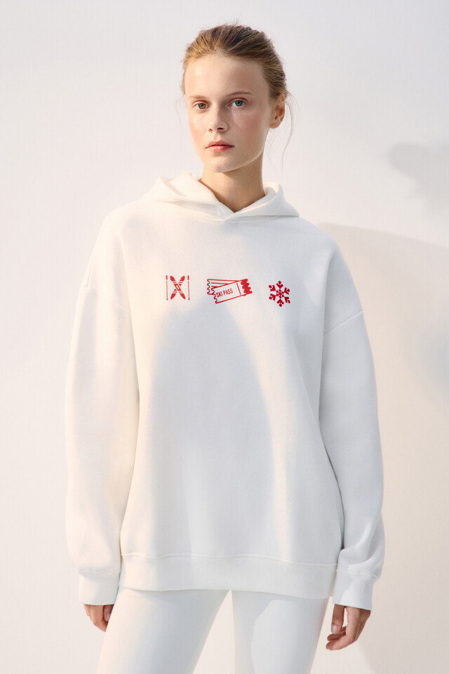 Худи oversize спортивная с принтом - цвет ванильный - 5