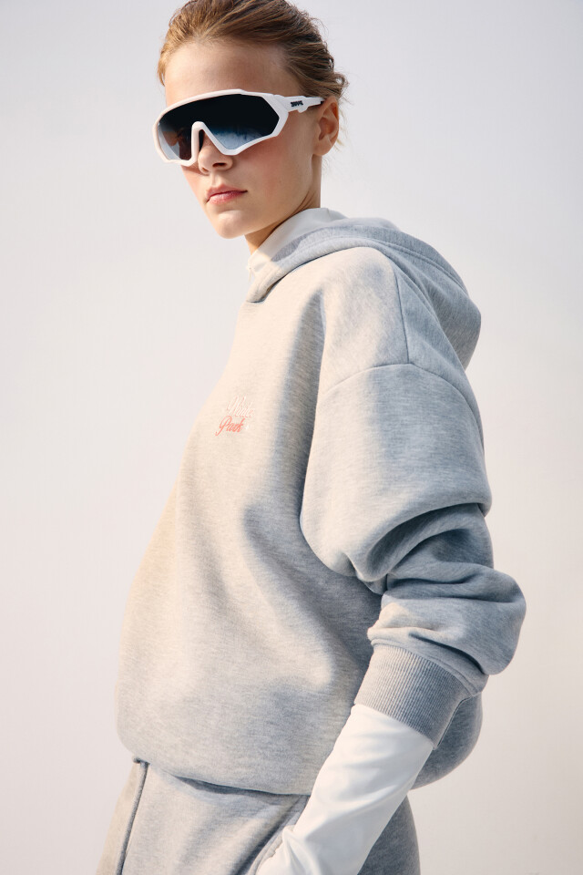 Худи oversize спортивная с принтом - цвет серый - 4