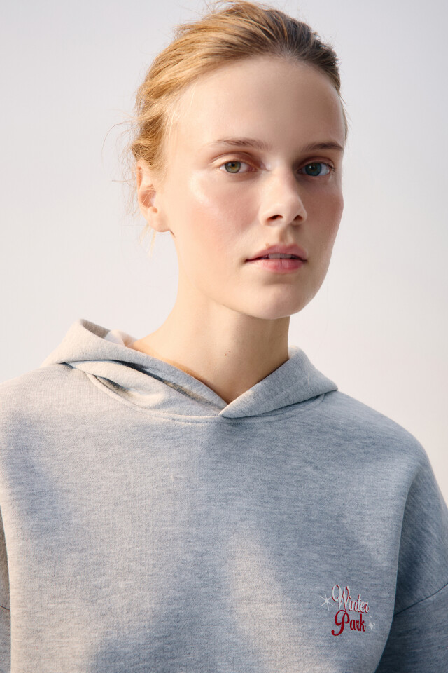 Худи oversize спортивная с принтом - цвет серый - 8