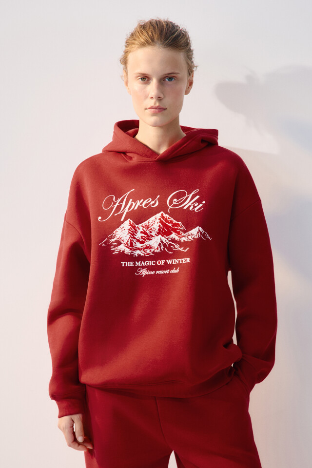 Худи oversize спортивная с принтом - цвет красный - 3