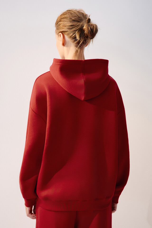 Худи oversize спортивная с принтом - цвет красный - 4