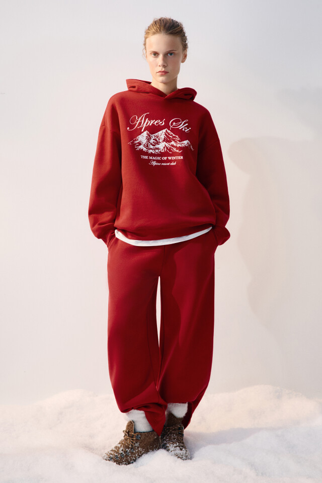 Худи oversize спортивная с принтом - цвет красный - 5